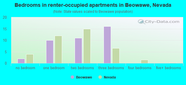 Bedrooms in renter-occupied apartments in Beowawe, Nevada