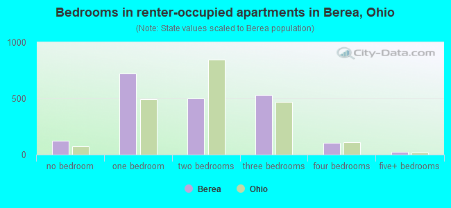 Bedrooms in renter-occupied apartments in Berea, Ohio