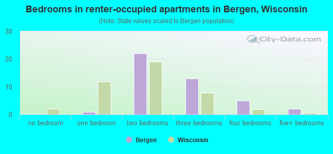 Bedrooms in renter-occupied apartments in Bergen, Wisconsin
