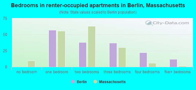 Bedrooms in renter-occupied apartments in Berlin, Massachusetts
