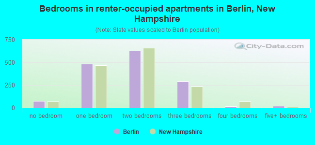 Bedrooms in renter-occupied apartments in Berlin, New Hampshire