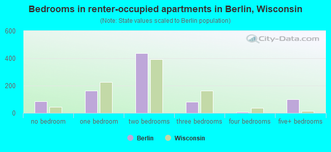 Bedrooms in renter-occupied apartments in Berlin, Wisconsin