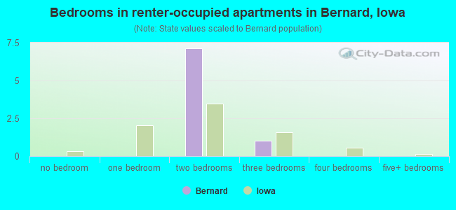 Bedrooms in renter-occupied apartments in Bernard, Iowa