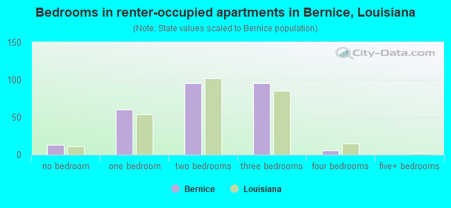 Bedrooms in renter-occupied apartments in Bernice, Louisiana