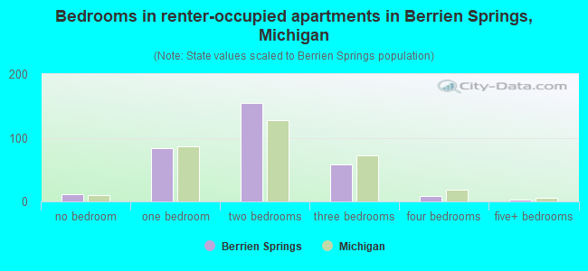 Bedrooms in renter-occupied apartments in Berrien Springs, Michigan