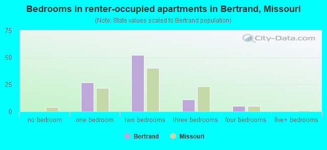 Bedrooms in renter-occupied apartments in Bertrand, Missouri