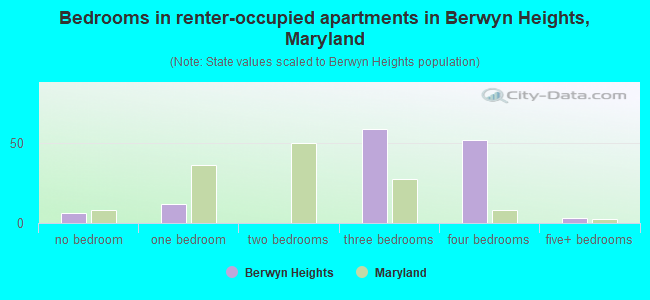 Bedrooms in renter-occupied apartments in Berwyn Heights, Maryland