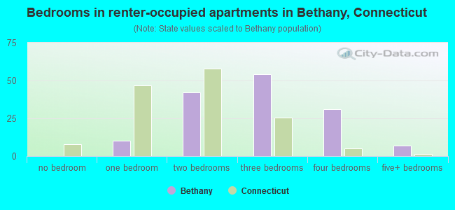 Bedrooms in renter-occupied apartments in Bethany, Connecticut