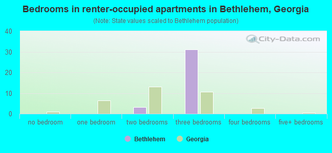 Bedrooms in renter-occupied apartments in Bethlehem, Georgia