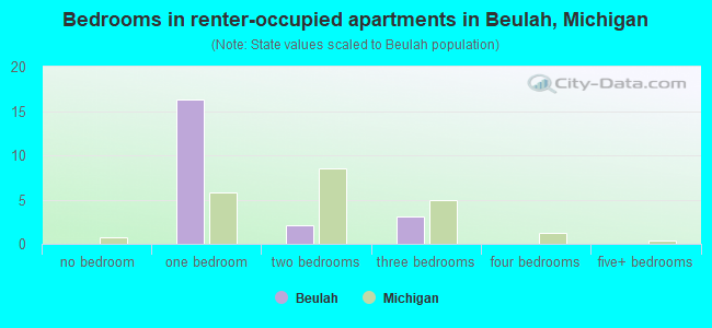 Bedrooms in renter-occupied apartments in Beulah, Michigan