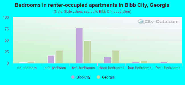 Bedrooms in renter-occupied apartments in Bibb City, Georgia