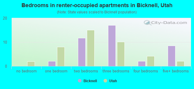 Bedrooms in renter-occupied apartments in Bicknell, Utah