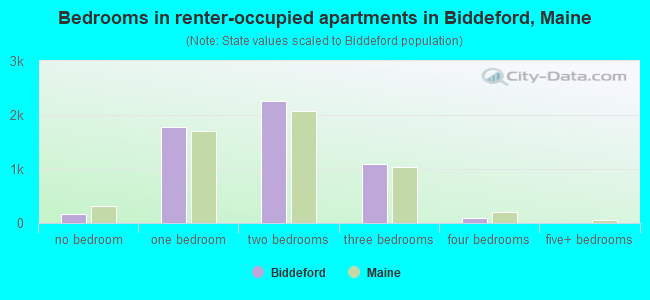 Bedrooms in renter-occupied apartments in Biddeford, Maine