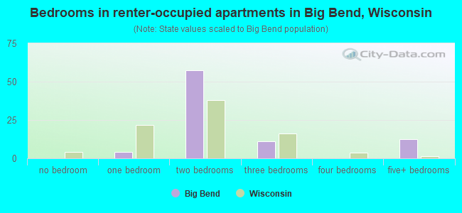 Bedrooms in renter-occupied apartments in Big Bend, Wisconsin