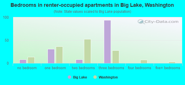 Bedrooms in renter-occupied apartments in Big Lake, Washington