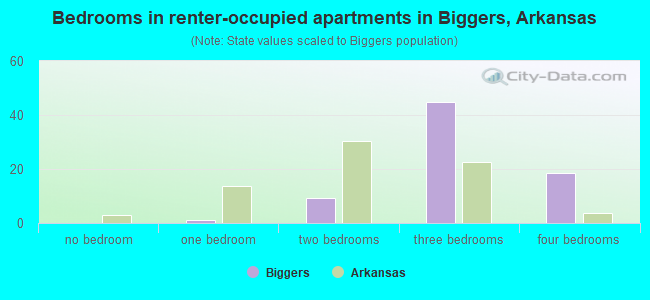Bedrooms in renter-occupied apartments in Biggers, Arkansas