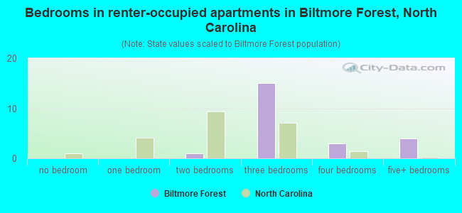Bedrooms in renter-occupied apartments in Biltmore Forest, North Carolina