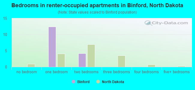 Bedrooms in renter-occupied apartments in Binford, North Dakota