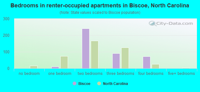Bedrooms in renter-occupied apartments in Biscoe, North Carolina