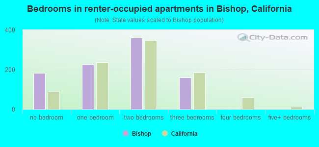 Bedrooms in renter-occupied apartments in Bishop, California