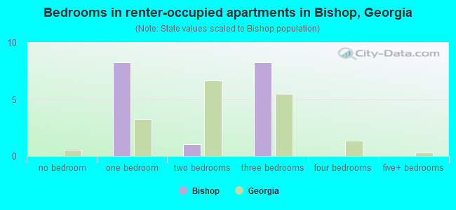 Bedrooms in renter-occupied apartments in Bishop, Georgia
