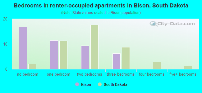 Bedrooms in renter-occupied apartments in Bison, South Dakota