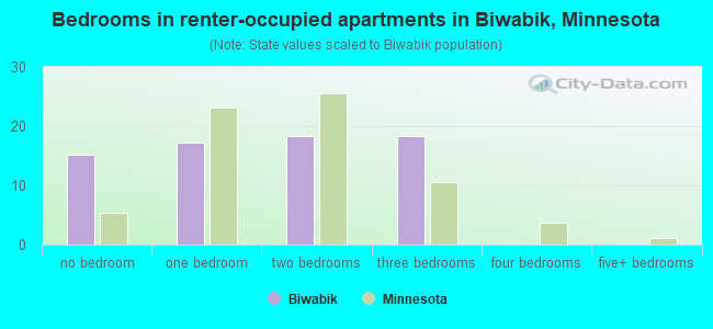 Bedrooms in renter-occupied apartments in Biwabik, Minnesota