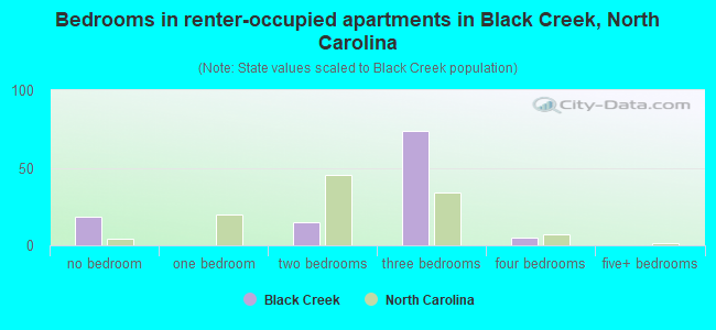 Bedrooms in renter-occupied apartments in Black Creek, North Carolina