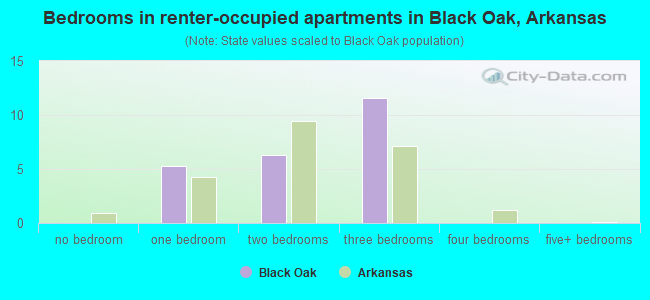 Bedrooms in renter-occupied apartments in Black Oak, Arkansas