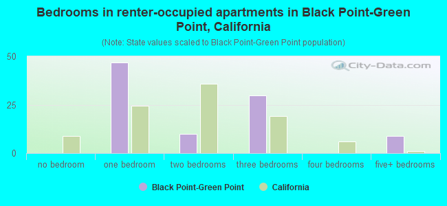 Bedrooms in renter-occupied apartments in Black Point-Green Point, California