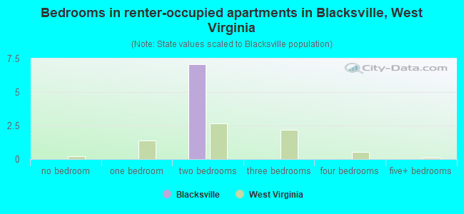 Bedrooms in renter-occupied apartments in Blacksville, West Virginia