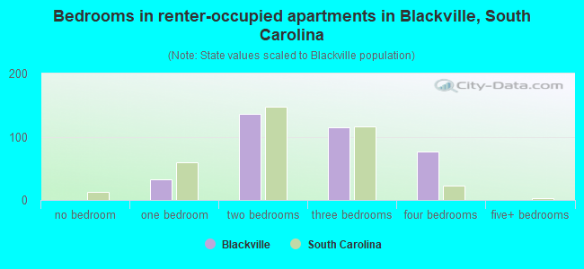 Bedrooms in renter-occupied apartments in Blackville, South Carolina