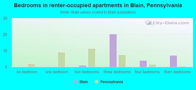 Bedrooms in renter-occupied apartments in Blain, Pennsylvania