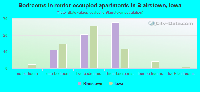 Bedrooms in renter-occupied apartments in Blairstown, Iowa