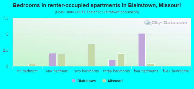 Bedrooms in renter-occupied apartments in Blairstown, Missouri