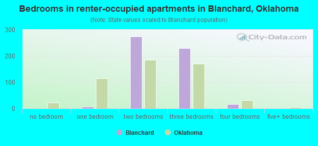Bedrooms in renter-occupied apartments in Blanchard, Oklahoma