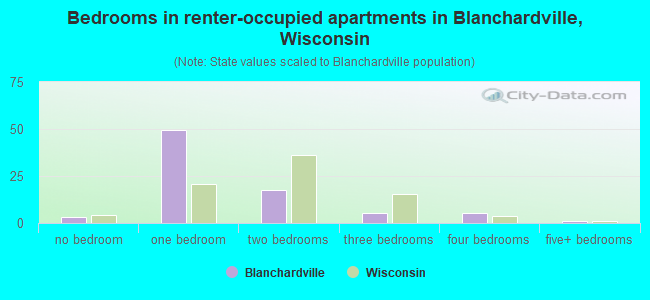 Bedrooms in renter-occupied apartments in Blanchardville, Wisconsin