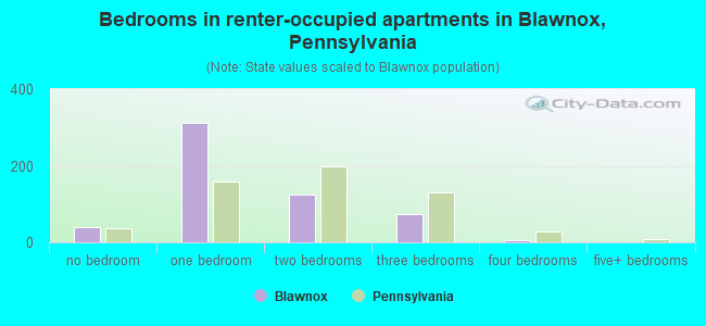 Bedrooms in renter-occupied apartments in Blawnox, Pennsylvania