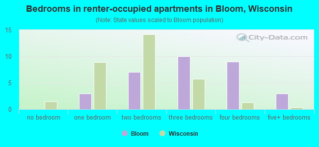 Bedrooms in renter-occupied apartments in Bloom, Wisconsin