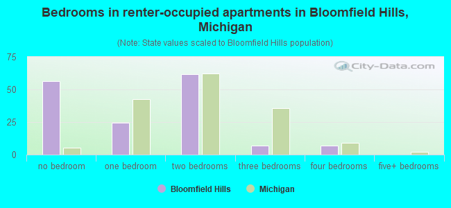 Bedrooms in renter-occupied apartments in Bloomfield Hills, Michigan