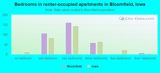 Bedrooms in renter-occupied apartments in Bloomfield, Iowa