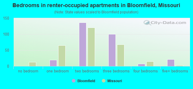 Bedrooms in renter-occupied apartments in Bloomfield, Missouri