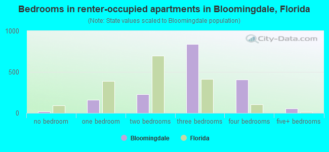 Bedrooms in renter-occupied apartments in Bloomingdale, Florida