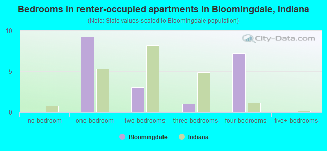 Bedrooms in renter-occupied apartments in Bloomingdale, Indiana