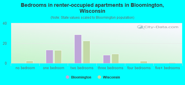 Bedrooms in renter-occupied apartments in Bloomington, Wisconsin