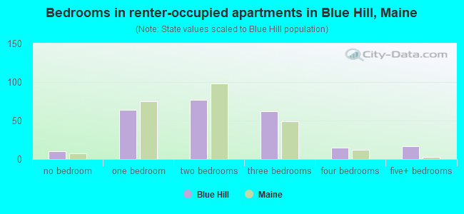 Bedrooms in renter-occupied apartments in Blue Hill, Maine