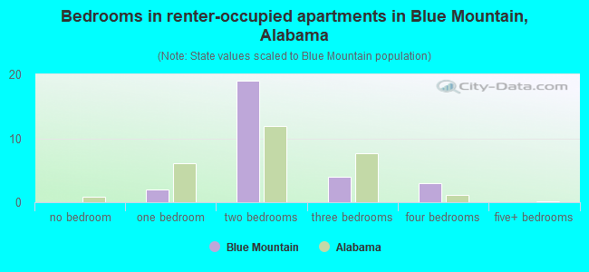 Bedrooms in renter-occupied apartments in Blue Mountain, Alabama