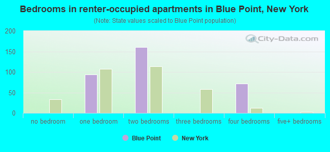 Bedrooms in renter-occupied apartments in Blue Point, New York