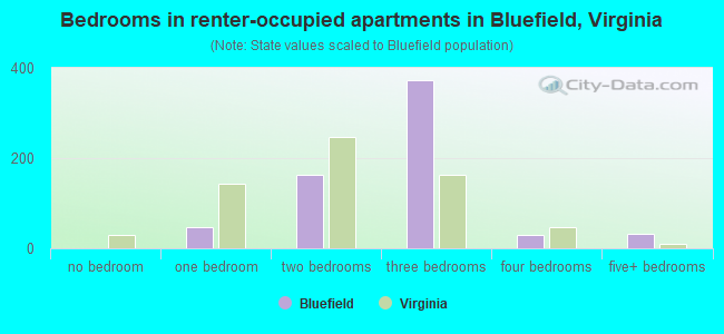 Bedrooms in renter-occupied apartments in Bluefield, Virginia