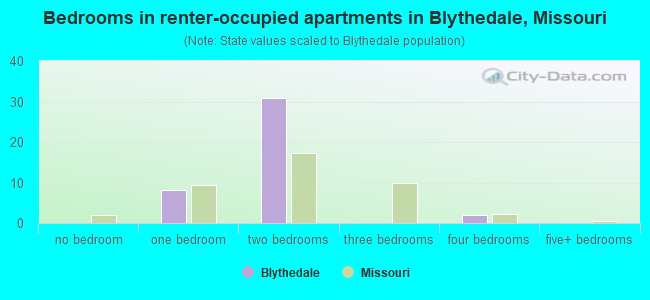 Bedrooms in renter-occupied apartments in Blythedale, Missouri
